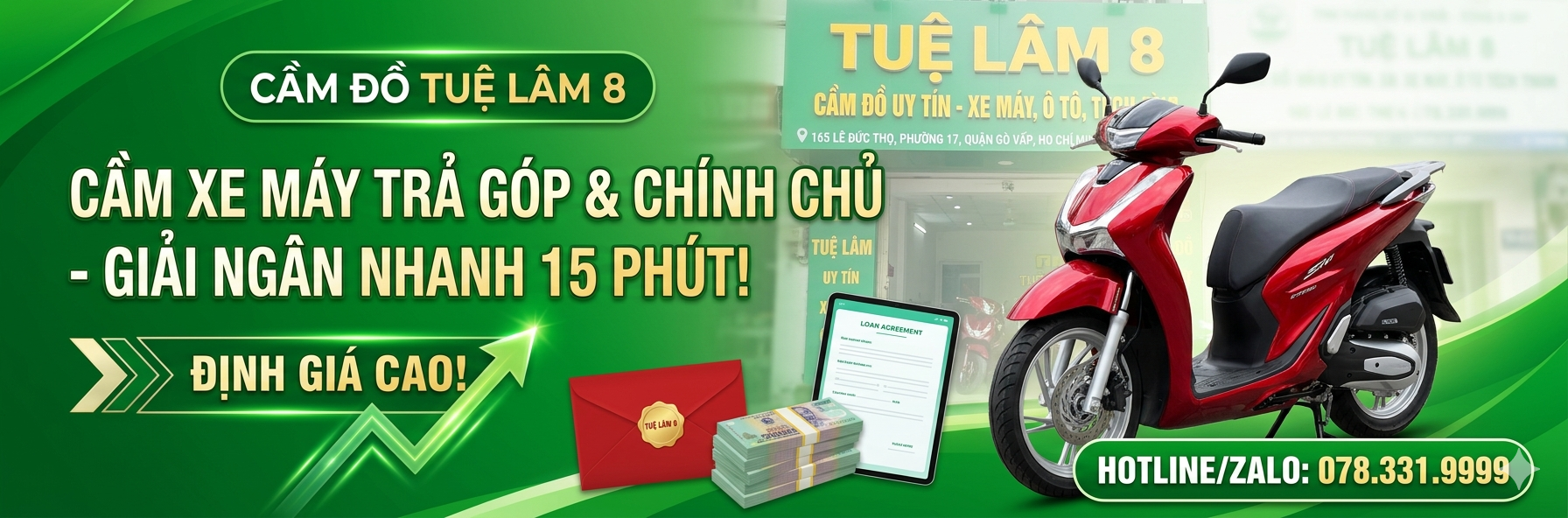 cầm xe máy tại Tuệ Lâm 8, Cầm xe máy trả góp ngân hàng chính chủ