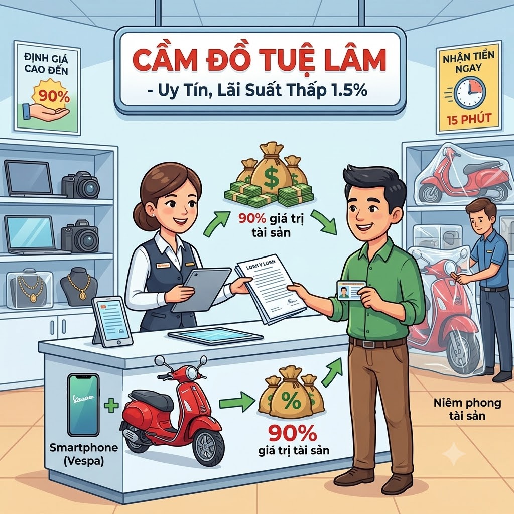 Cầm đồ lãi suất thấp 1,5% tại Tuệ Lâm