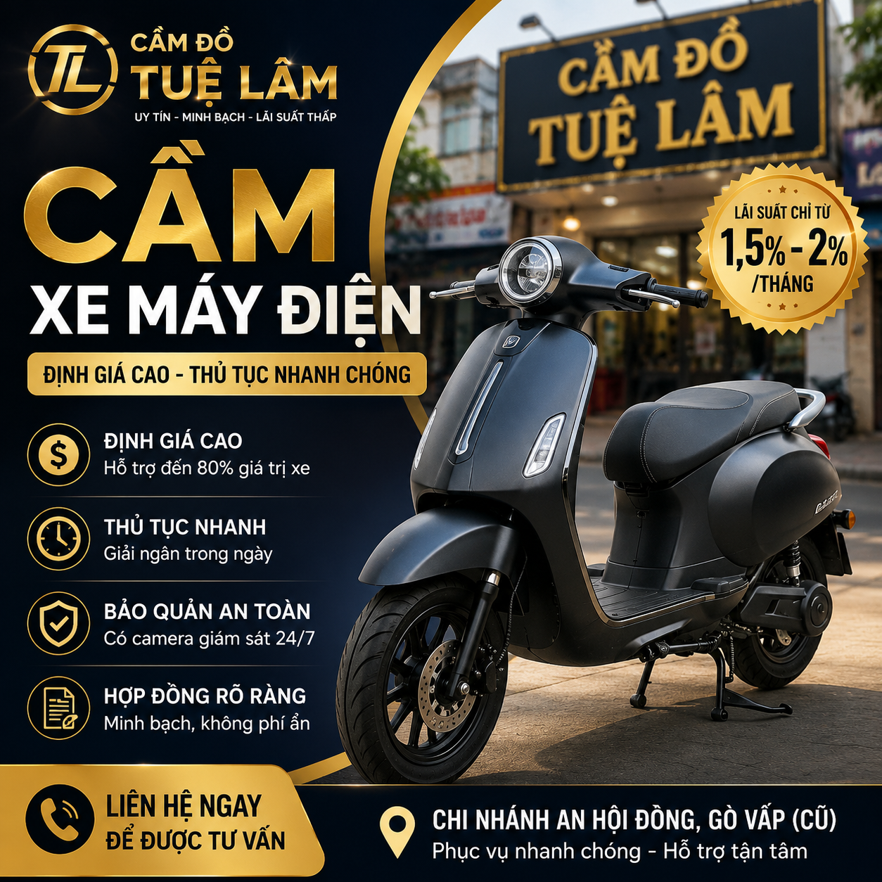 Tiệm Cầm Đồ Tuệ Lâm An Hội Đông – Nhận Cầm Xe Máy Điện, Xe Đạp Điện
