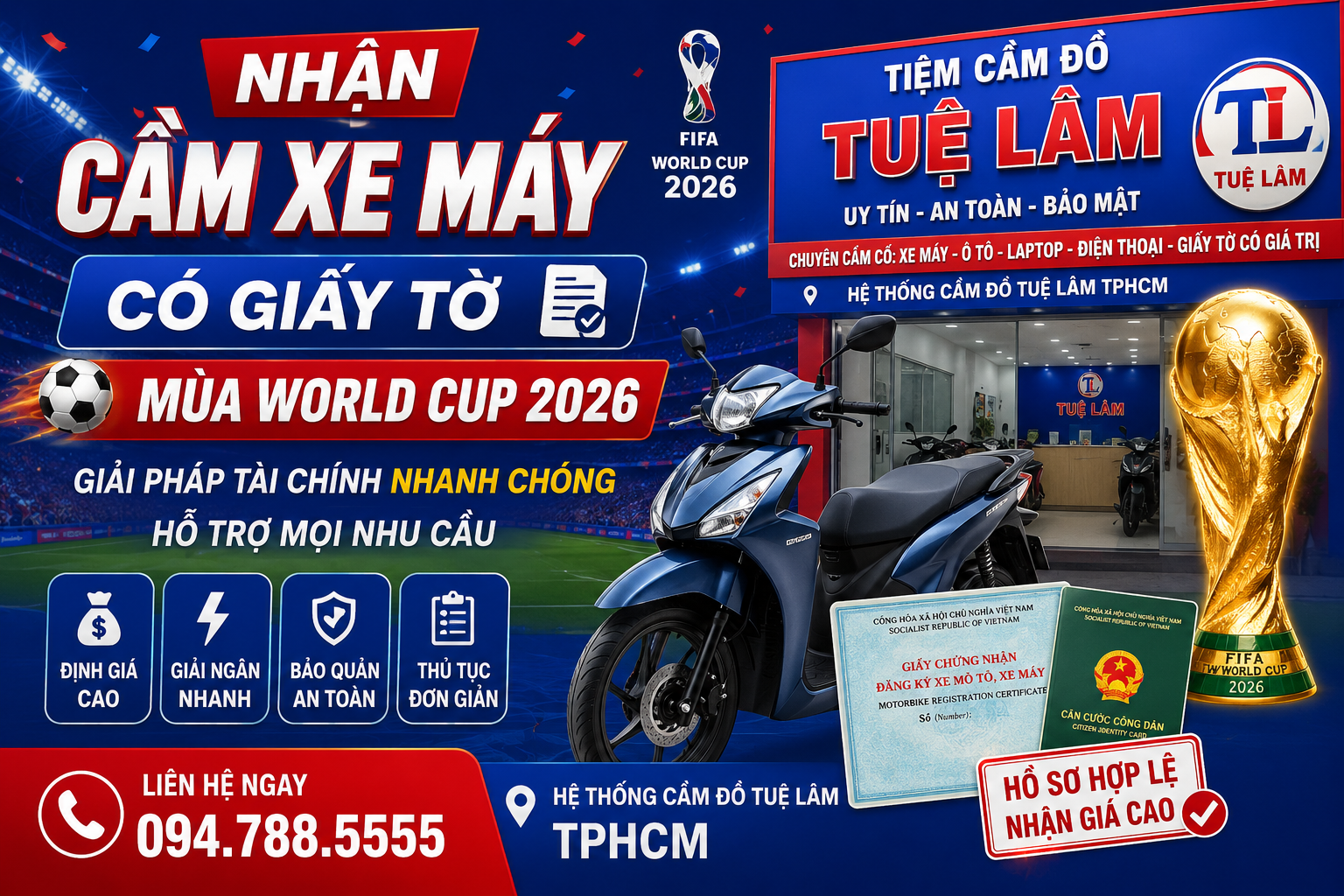 nhận cầm cố xe gắn máy có giấy tờ
